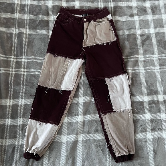 Fashion Nova Brown & Beige Patchwork Cargo Pants – Edgy & Trendy - Picture 3 of 4